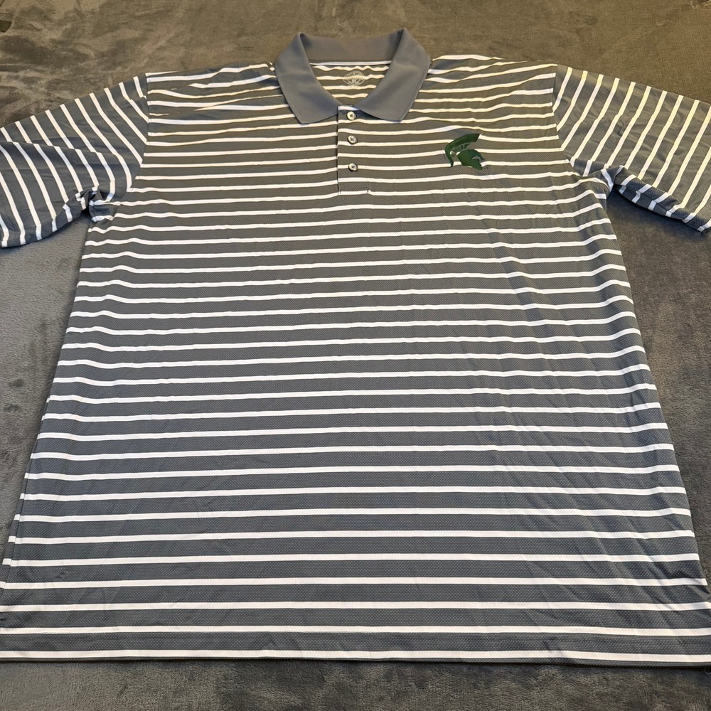 Rivalry Threads Mens 2XL Gray White‎ Stripe Polo Shirt Michigan State Spartans